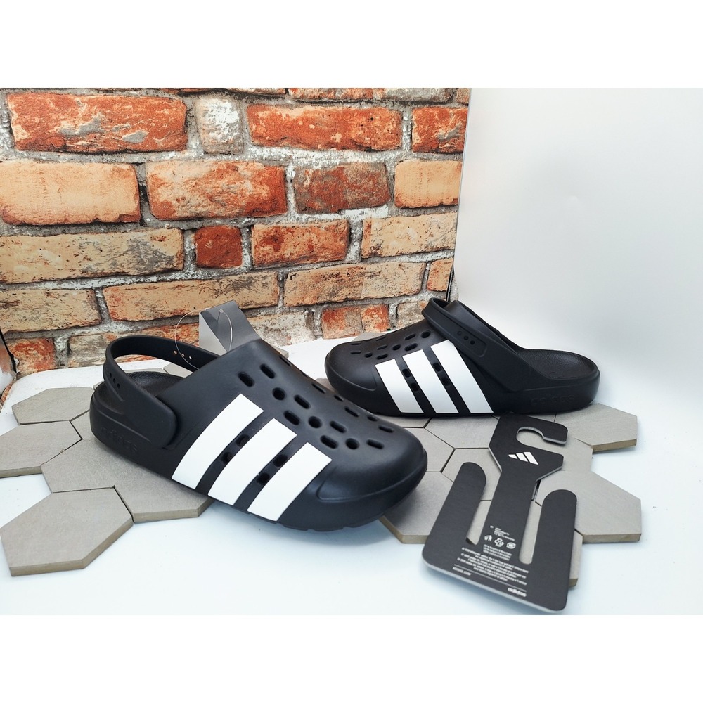 Adidas Adilette Clog 2.0 Black White Men Sz 11 / Womens 12 Cloudfoam Mule JQ8058 - Picture 2 of 13